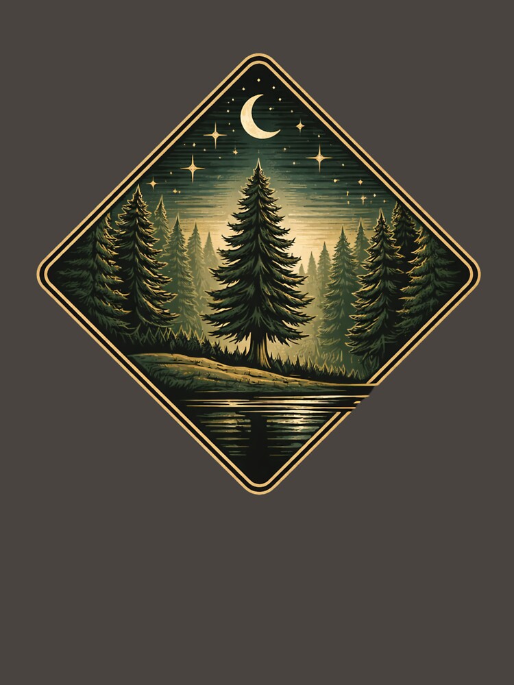 vintage moon forest art by stikrusak Unisex , , , Long Sleeve Tee