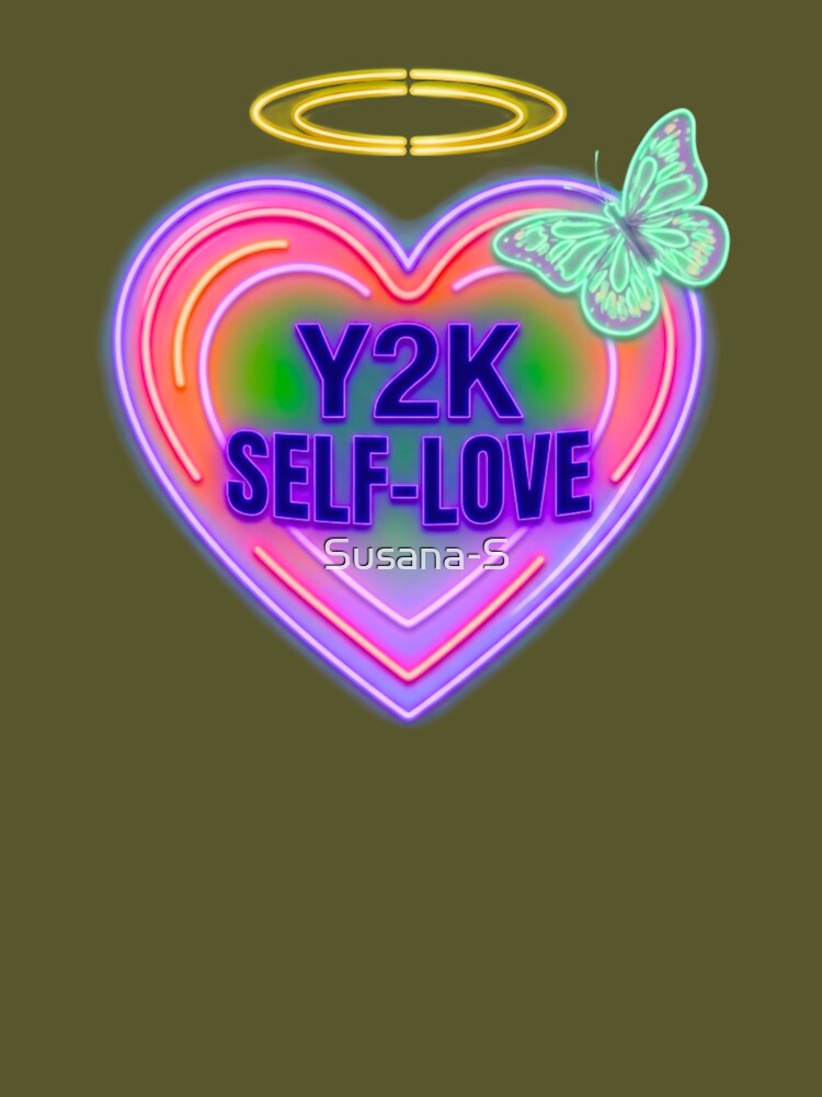 Y2K Self-Love Neon Heart with Halo and Butterfly - Retro 2000s Aesthetic by Good Vibes