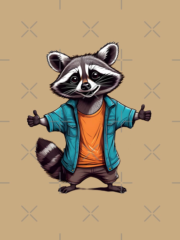 A cute raccoon with open arms and a big smile by NiRia Spot Unisex , , , Long Sleeve Tee
