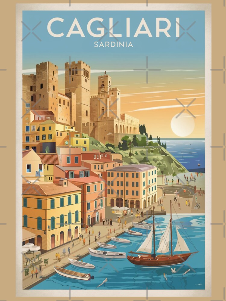 Cagliari Vintage Travel Poster by TravelerRat Unisex , , , Long Sleeve Tee