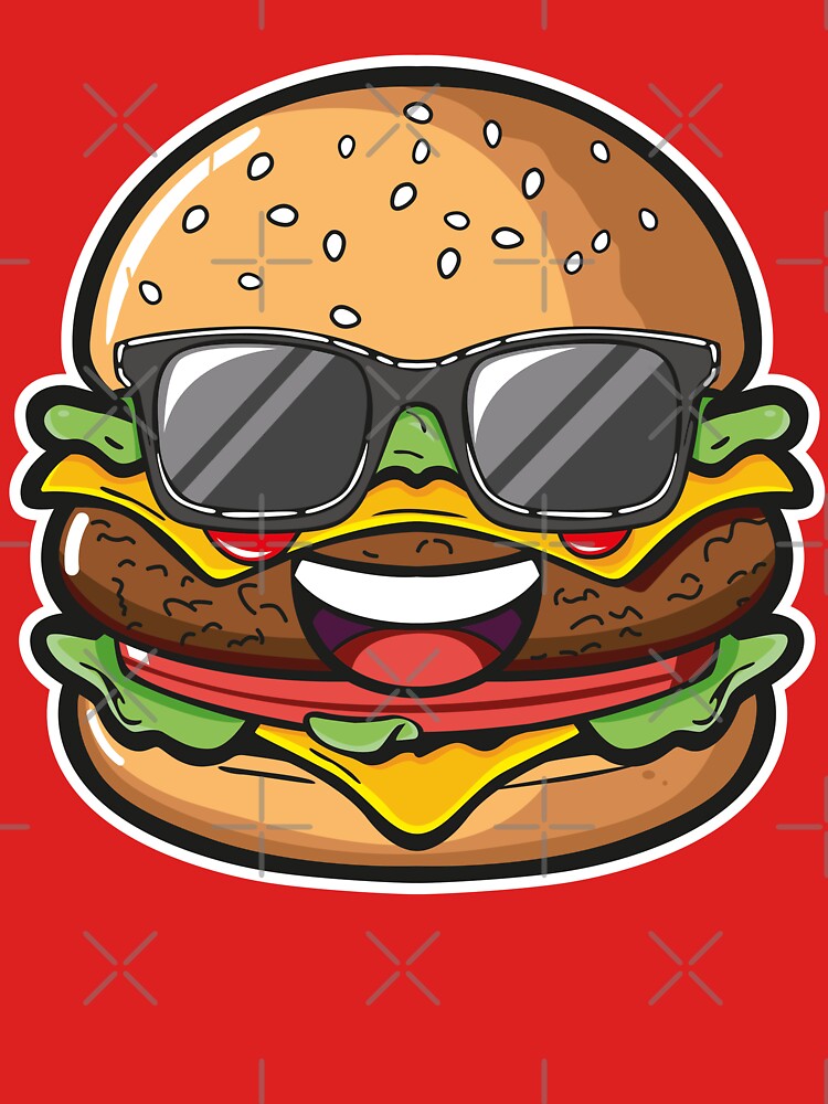Kawaii Hamburger – Cute Happy Burger Cartoon Design by MerlinWear Unisex , , , Long Sleeve Tee