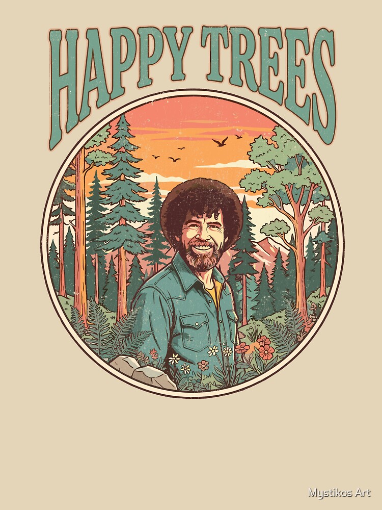 Vintage Retro Happy Trees Nature Landscape by Mystikos Art