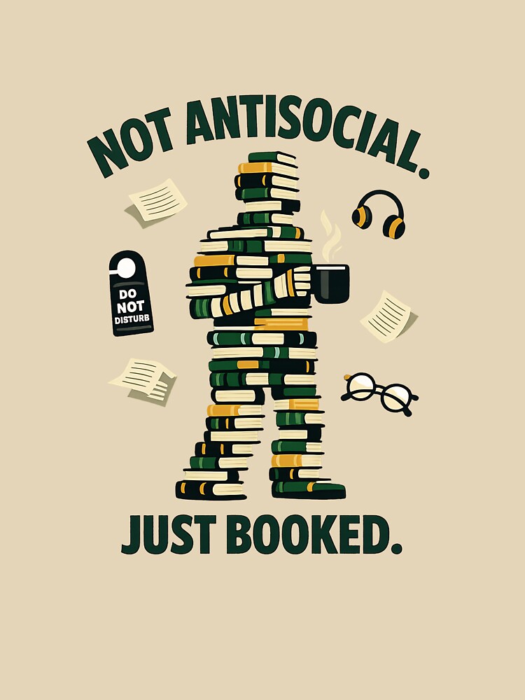 Not Antisocial Just Booked Funny Introvert Book Lover T-Shirt by yanejoy