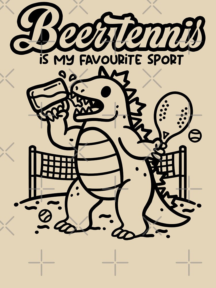 Beer Tennis Is My Favourite Sport - Funny Godzilla Dinosaur Beach Tennis by NemiMakeit