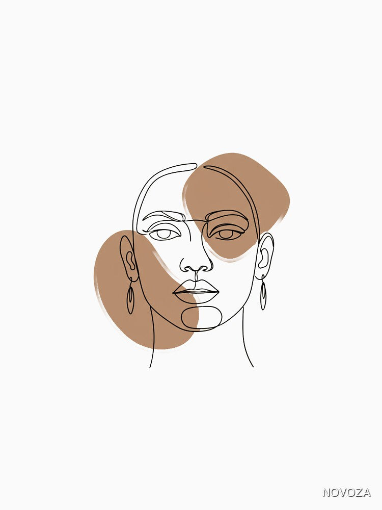 Boho Minimalist Line Art Face – Abstract One Line Drawing Wall Art by NOVOZA