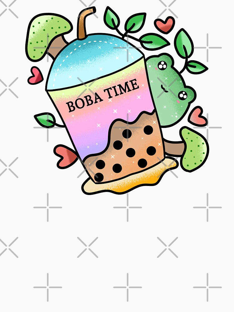 Kawaii Cute frog drinking boba tea by Quacktails Unisex , , , Long Sleeve Tee