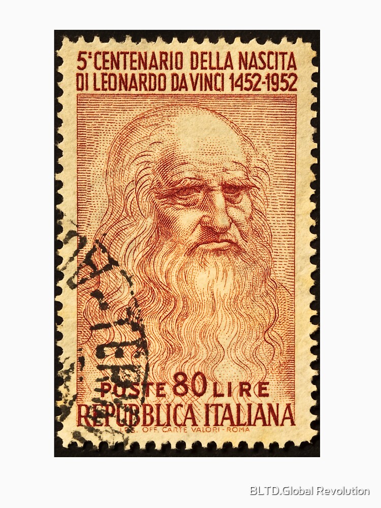 Leonardo Da Vinci Stamp Print Logo by BLTD.Global Revolution Unisex , , , Long Sleeve Tee