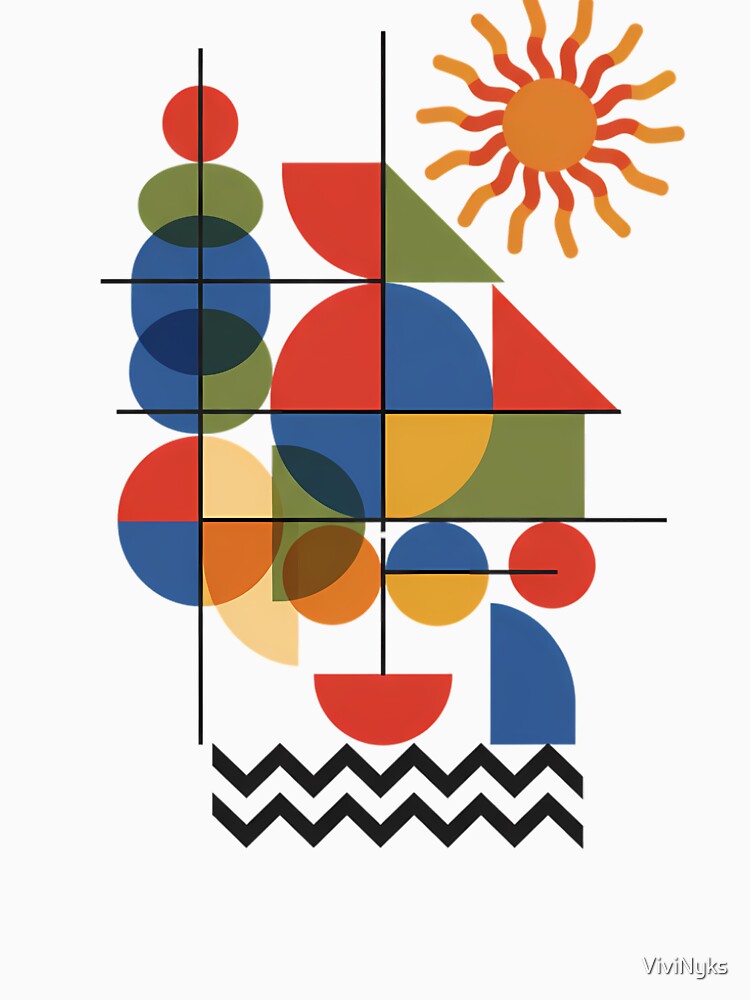 Geometric Sun Abstract Art Bauhaus Style Colorful Shapes Design by ViviNyks