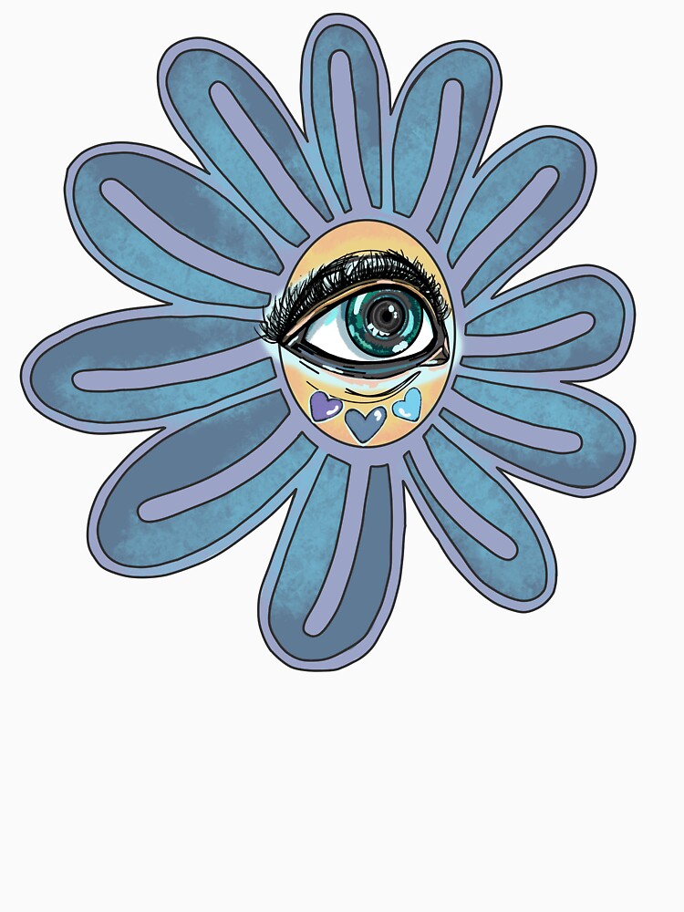 Groovy Trippy Blue Flower with Eye Sticker by libscreates