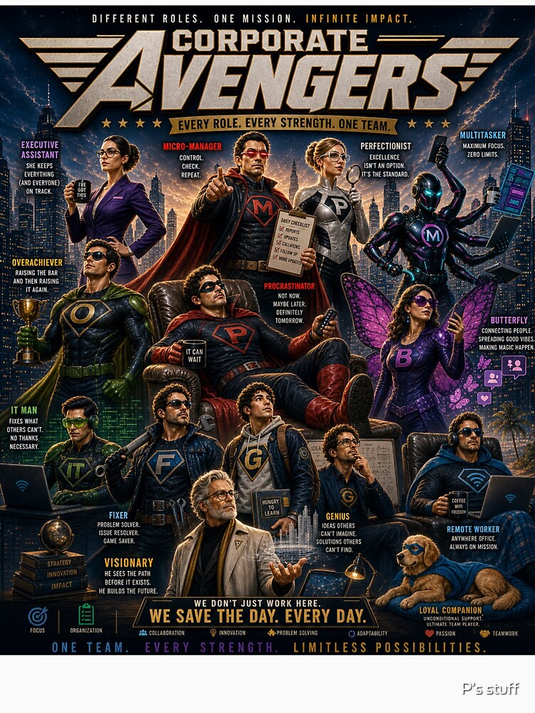 Corporate Avengers – Ultimate Workplace Superhero Team by P’s stuff Unisex , , , Long Sleeve Tee