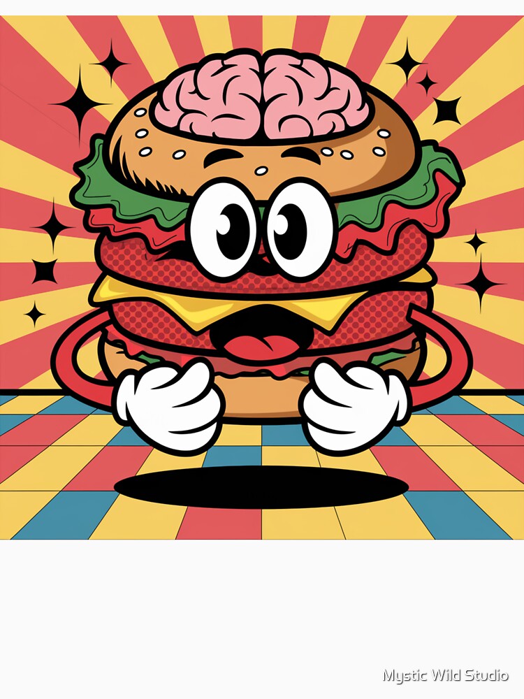 Brainy Burger Mascot Cartoon Character by Mystic Wild Studio Unisex , , , Long Sleeve Tee