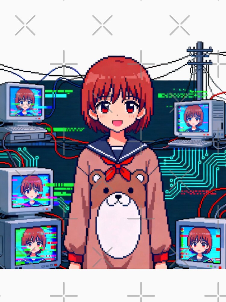 Serial Experiments Lain Pixel Art | Retro Anime Vaporwave Glitch Aesthetic by Gurjeetpixelart