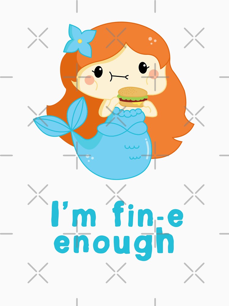 Hungry mermaid with burger kawaii design by high5doodle Unisex , , , Long Sleeve Tee