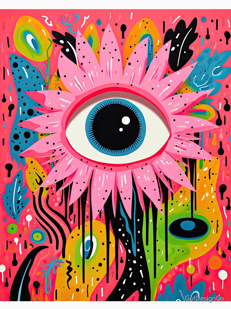 Funky and Trippy Pink Evil Eye Flower Illustration by GulDesignCo