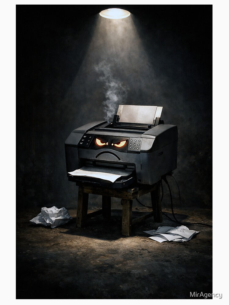 Angry Printer – Office Rage Dark Humor Art by MirAgency Unisex , , , Long Sleeve Tee