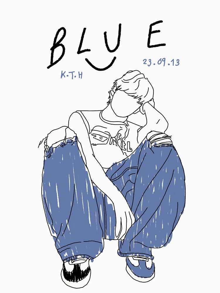 Minimal Line Art K-Pop Singer – Blue Song Aesthetic Illustration by KARAMELLI.ART