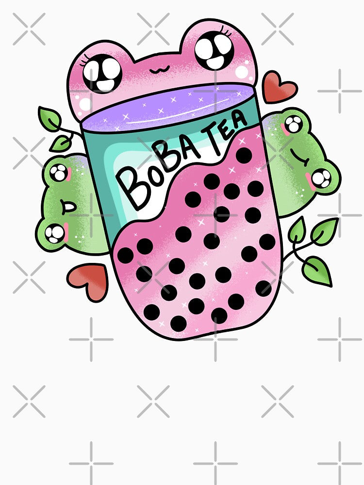 Kawaii cute frog drinking boba by Quacktails Unisex , , , Long Sleeve Tee