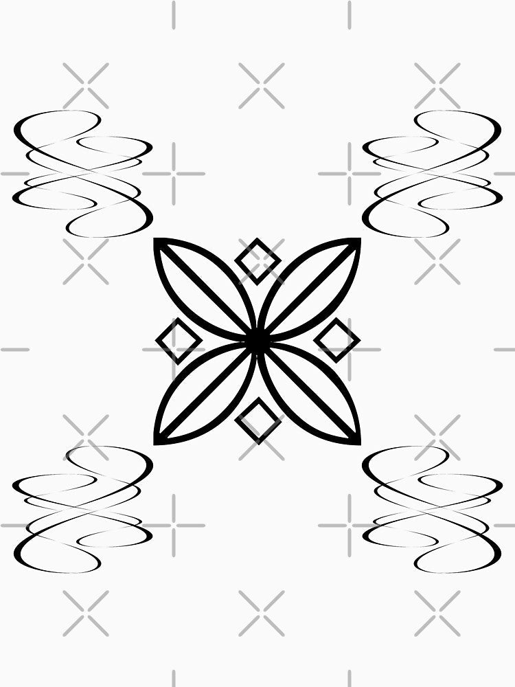 Black over White Abstract Line Art Flower Pattern by BrightMint Unisex , , , Long Sleeve Tee