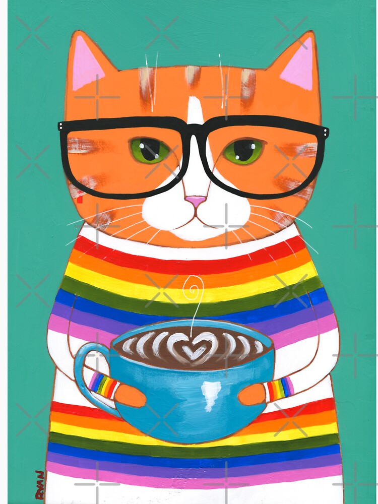 Ginger Rainbow Coffee Cat by KilkennyCat Art Unisex , , , Long Sleeve Tee