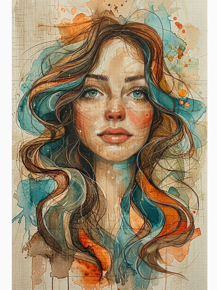 Abstract Portrait of young woman with flowers by SparroCreative