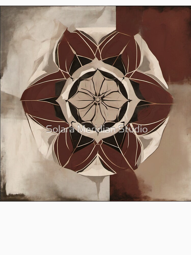 Crimson Balance – Marble Petal Mandala by Solara Meridian Studio