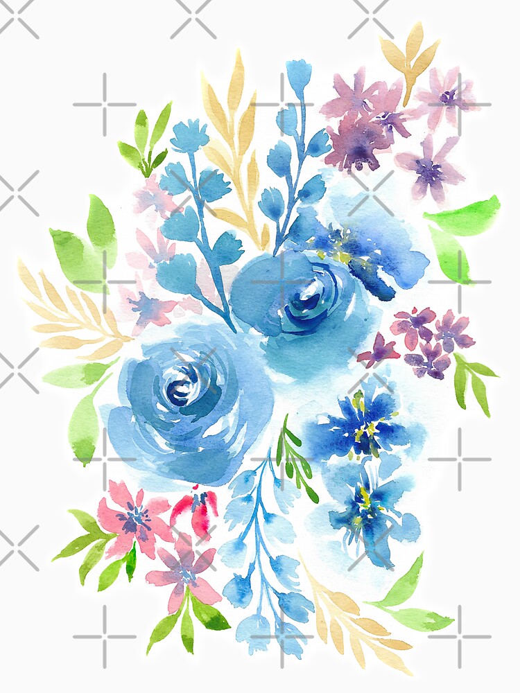 Blue Flowers in Watercolor Painting by MyArt23 Unisex , , , Long Sleeve Tee