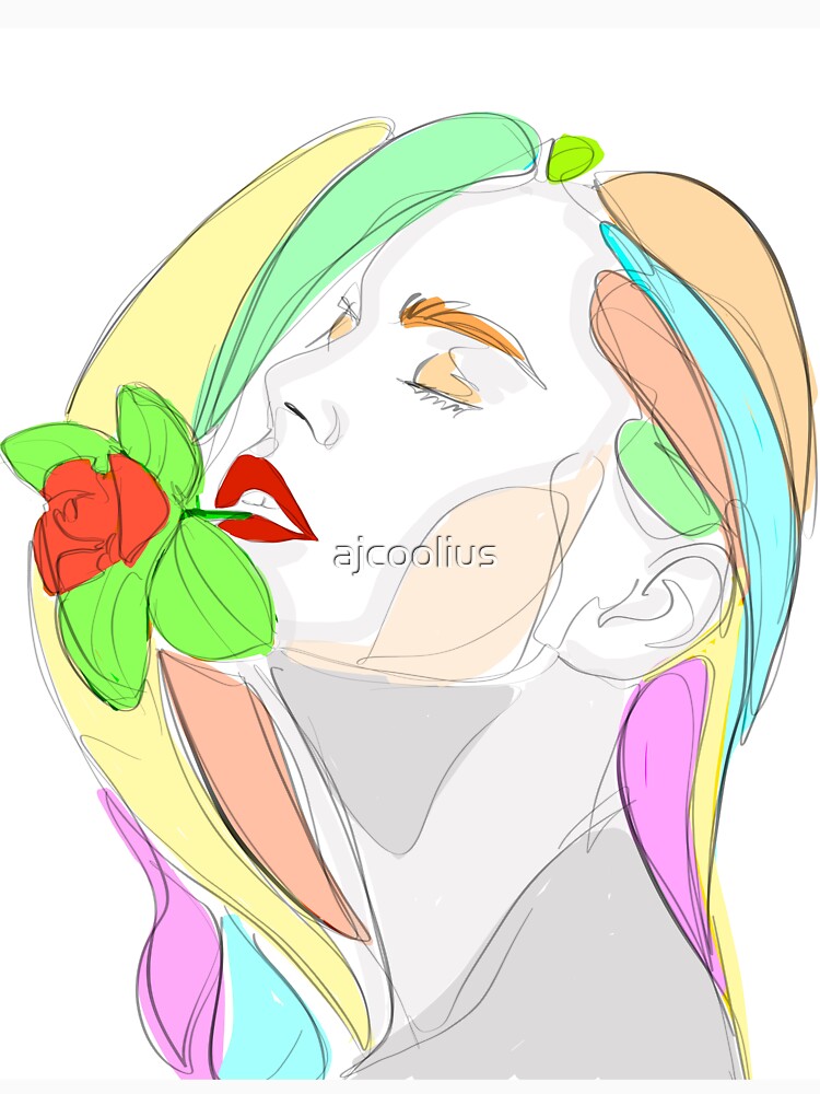 Woman with rose  -line art by ajcoolius