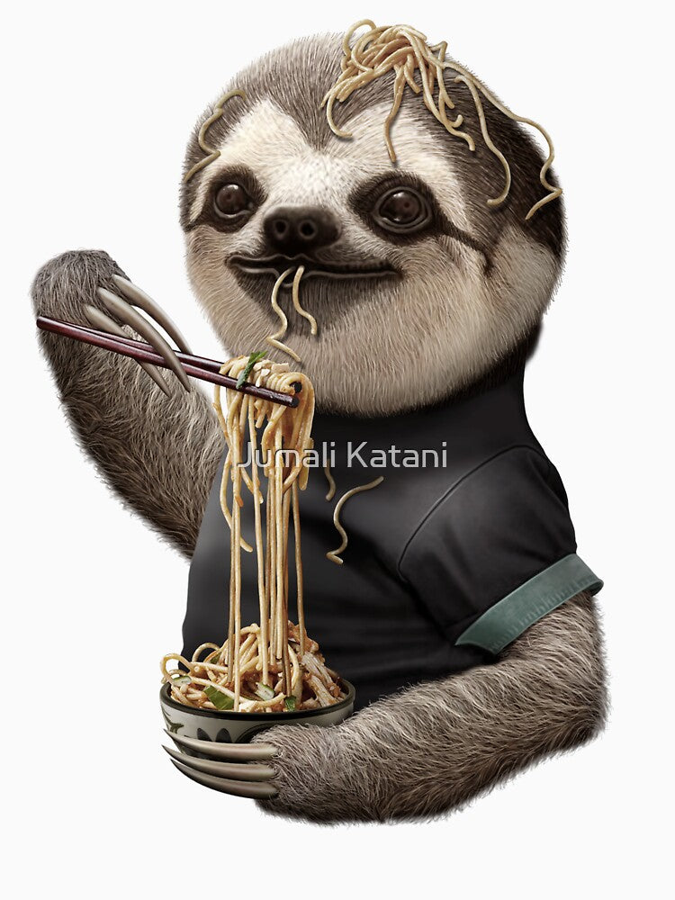 SLOTH EAT NOODLE by Jumali Katani Unisex , , , Long Sleeve Tee