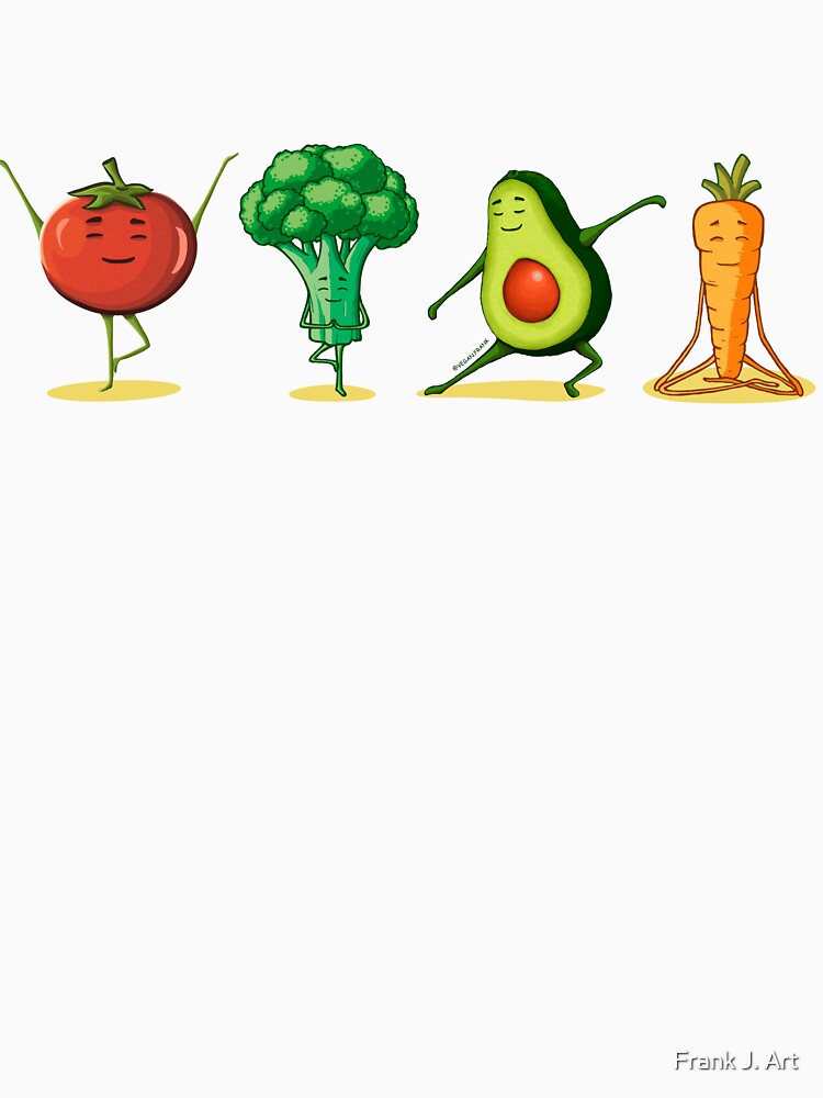 Cute yoga veggies: broccoli - avocado - carrot - tomato by Frank J. Art