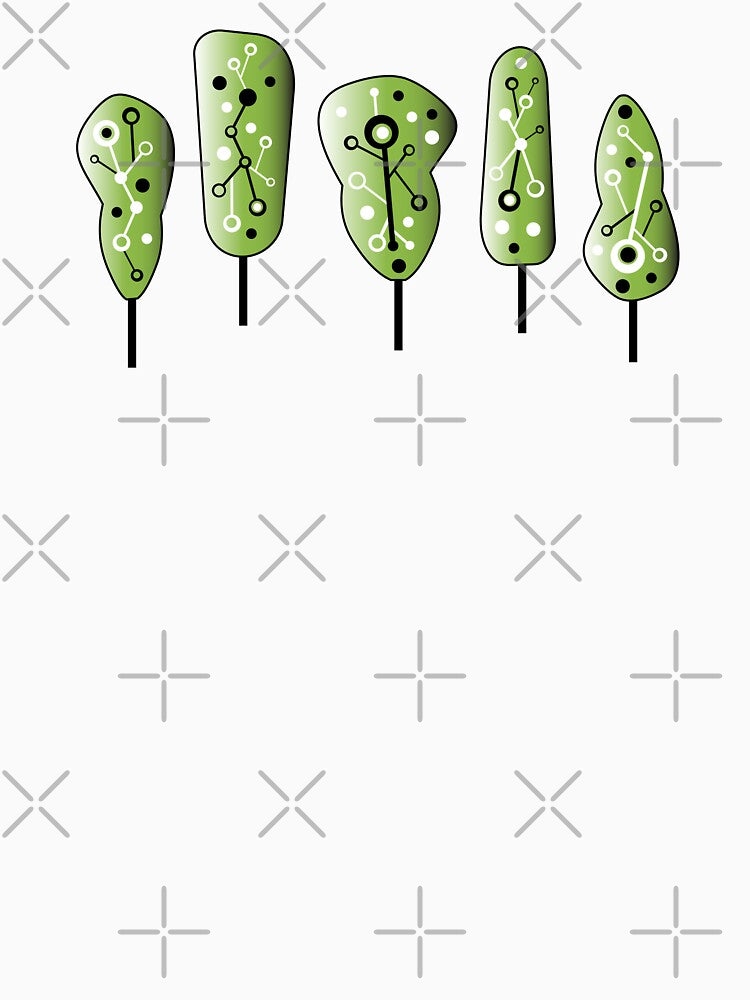 Mid Century Modern Trees // Version 3 // Green, Black and White by Elsy's Art