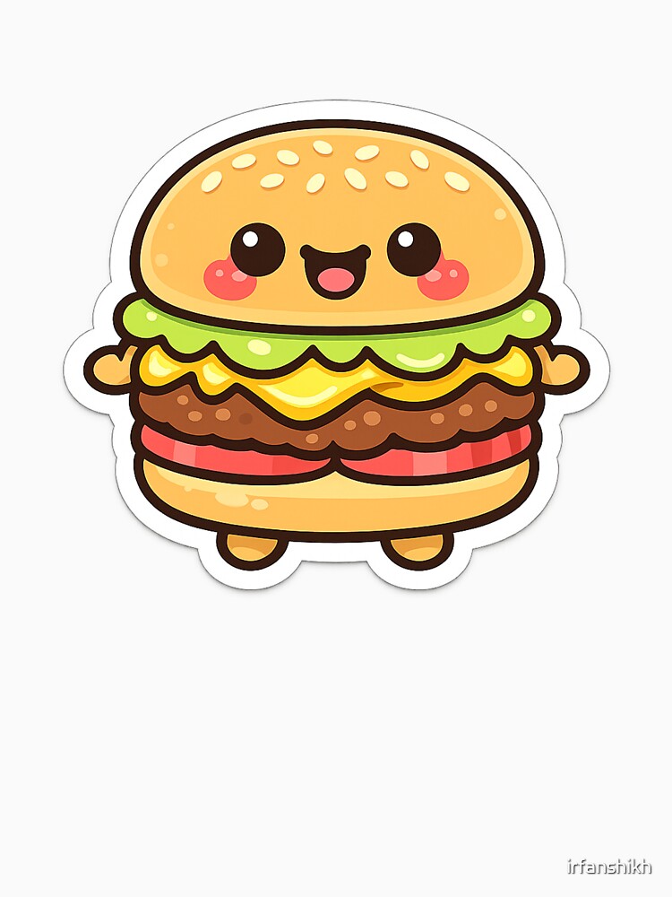 Cute Kawaii Burger Character Sticker – Smiling Cartoon Burger Food Illustration by irfanshikh