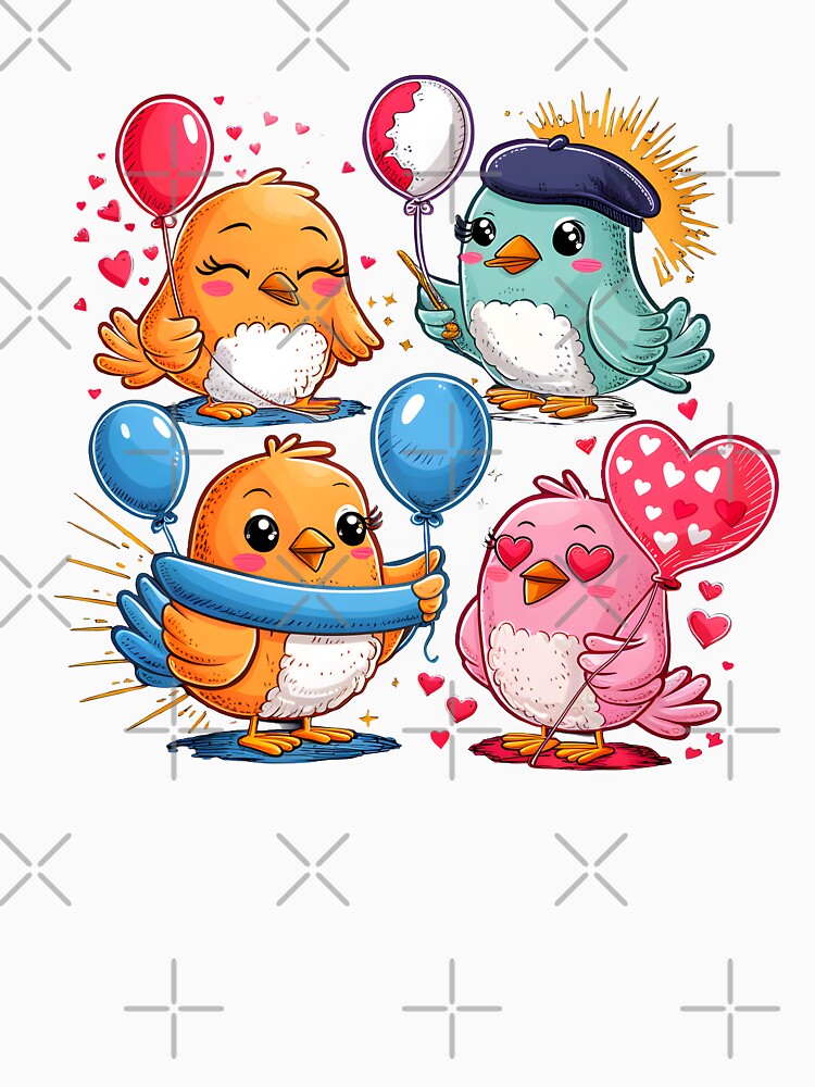 Cute Kawaii bird love earth set of 4 birds by madevdine Unisex , , , Long Sleeve Tee