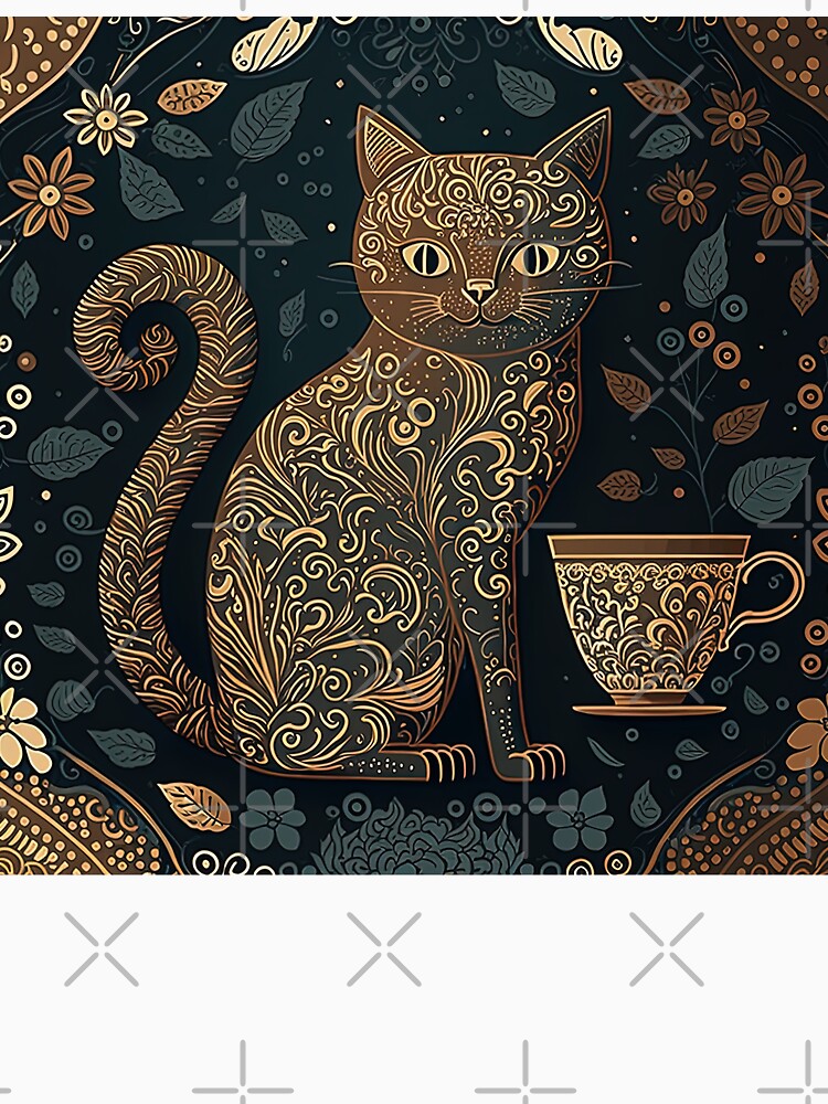 Cat and Coffee Design Pattern by Juliascutecornr Unisex , , , Long Sleeve Tee