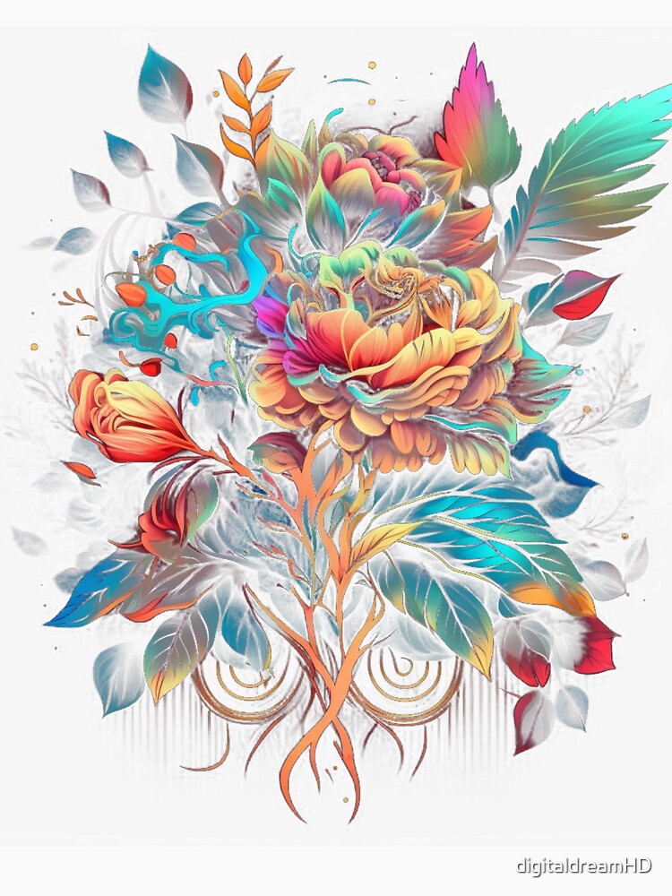 A Whimsical Floral Design Bursting with Color Eye-Catching Psychedelic Art by digitaldreamHD