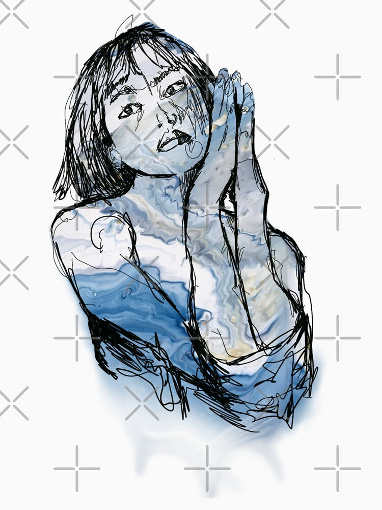 Abstract Line Portrait with Watercolor Splash by SteviInkAtelier