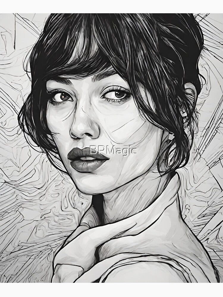 Elegant Lines: Monochrome Female Portrait - Modern - Digital Art by BPMagic