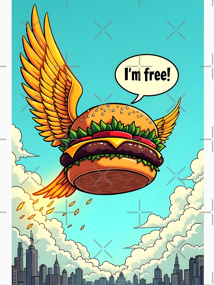 Flying Burger Art: Whimsical Designs of Burgers with Wings by WAUZ Unisex , , , Long Sleeve Tee