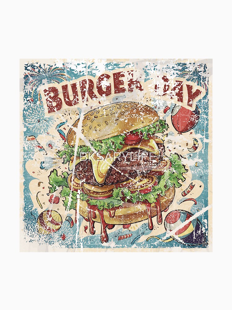 vintage style special burger day art with cartoon effects by BKSARYLIFE Unisex , , , Long Sleeve Tee