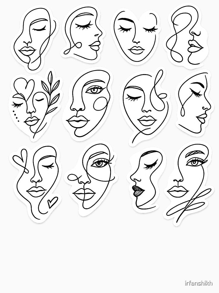 Abstract Line Art Faces Minimal Continuous Drawing Boho Aesthetic Modern Face Sketch Sticker by irfanshikh