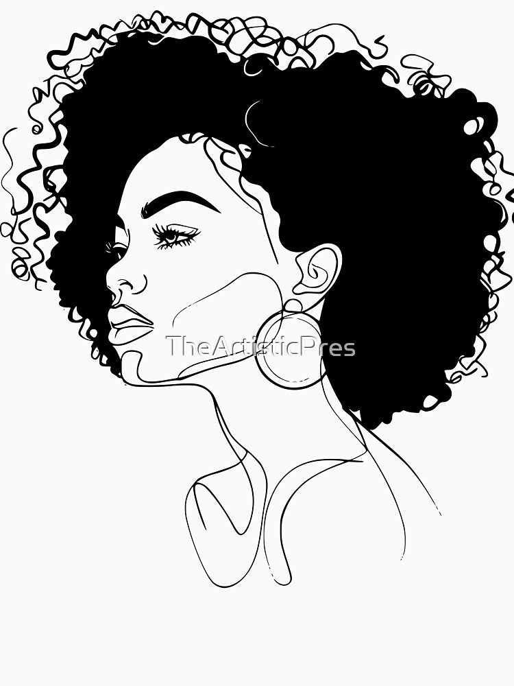 Minimalist Line Art Woman Portrait with Curly Hair – Elegant Black & White Illustration by TheArtisticPres