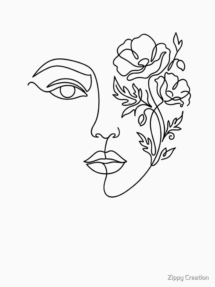 Minimalist One-Line Woman Face with Floral Cover – Elegant Line Art Portrait Design by Zippy Creation