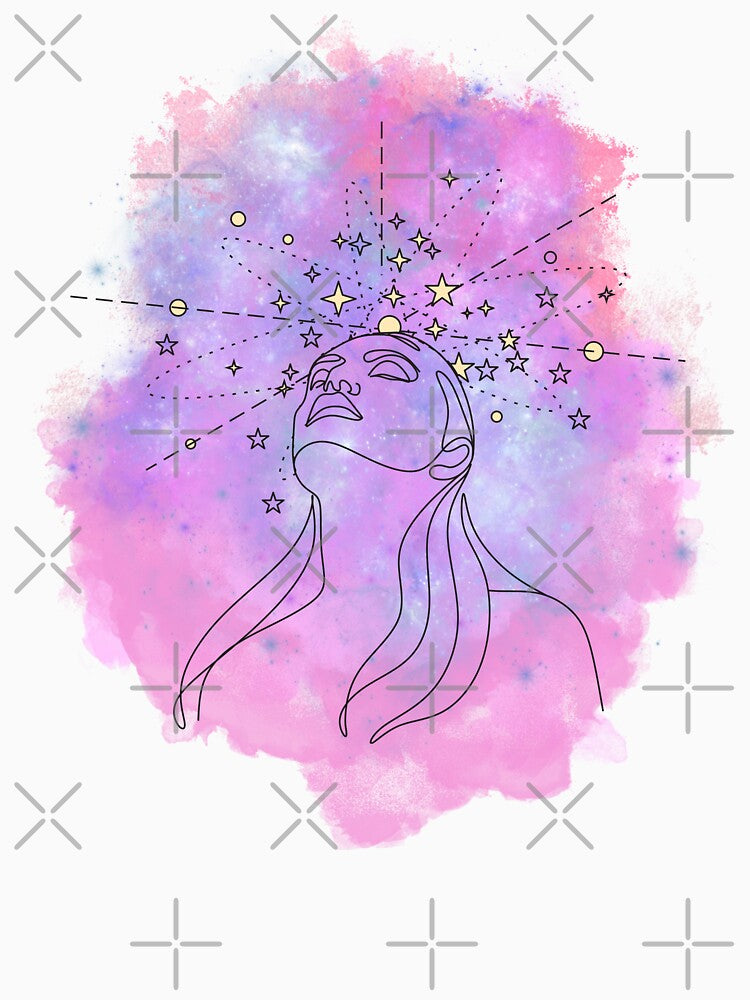Woman face with stars, One line drawing art by ORA_ORA