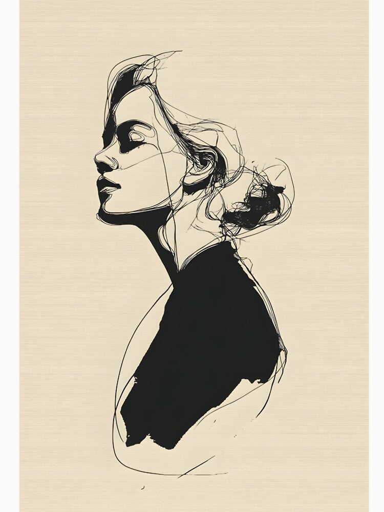 Minimalist Line Art Female Silhouette Elegant Portrait Beige Black by Clarity-Vault