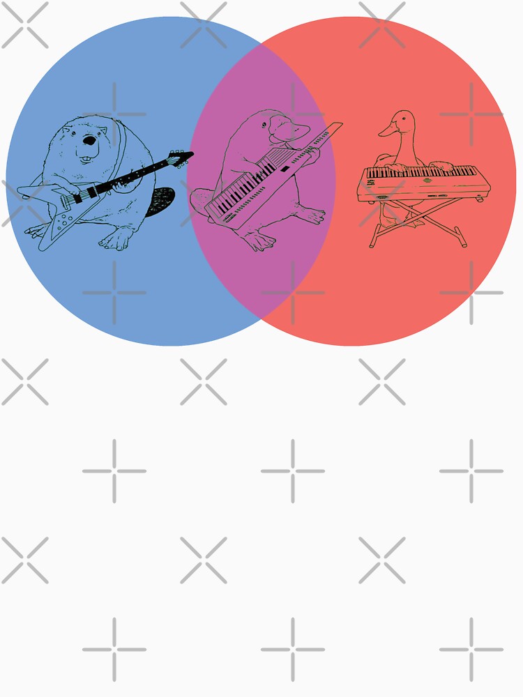 Keytar Platypus Venn Diagram - Blue Purple Red Dark by GuyBlank Unisex , , , Long Sleeve Tee