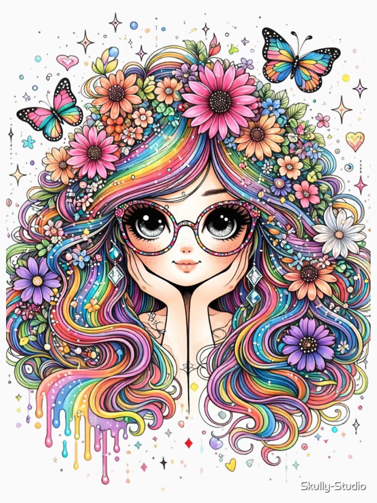 Floral Rainbow Girl: Magic, Flowers and Kawaii Butterflies by Skully-Studio