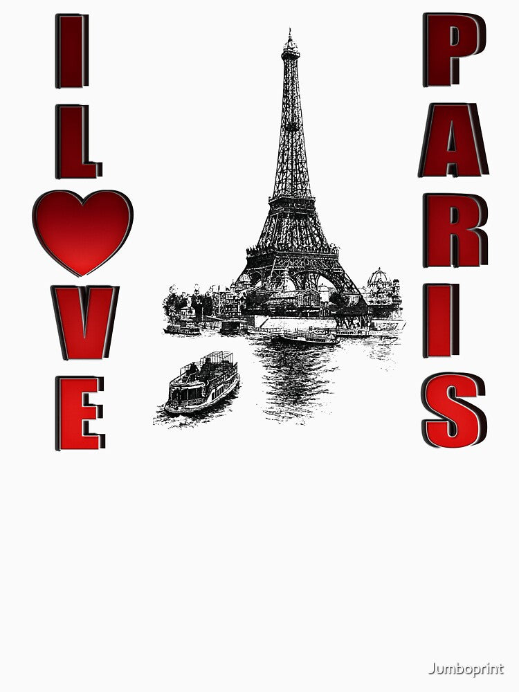 I Love Paris with Eiffel Tower by Jumboprint Unisex , , , Long Sleeve Tee