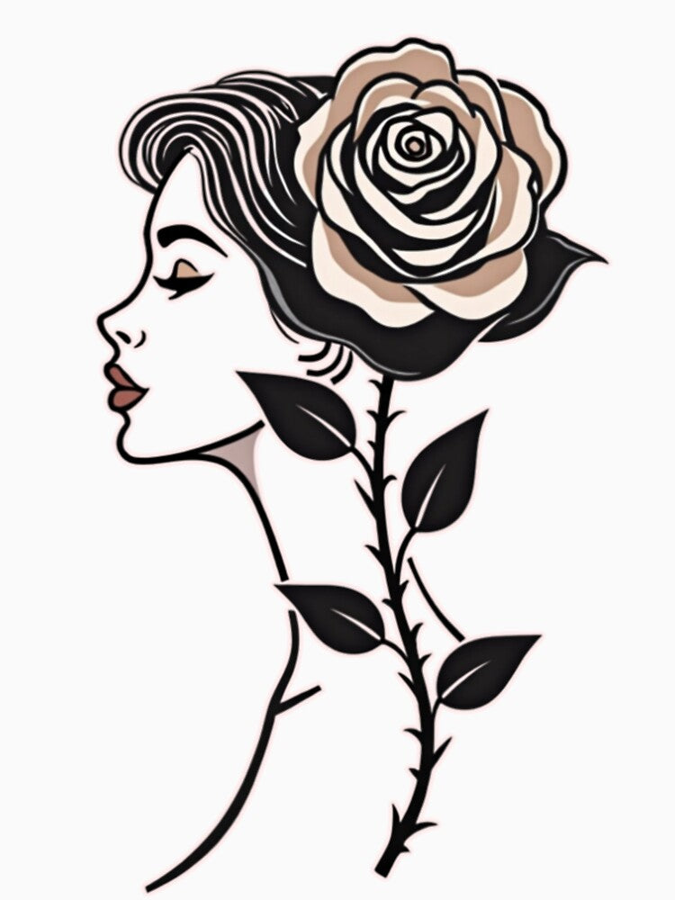 Quiet Strength – Woman and Rose Line Art by PriyaMagic