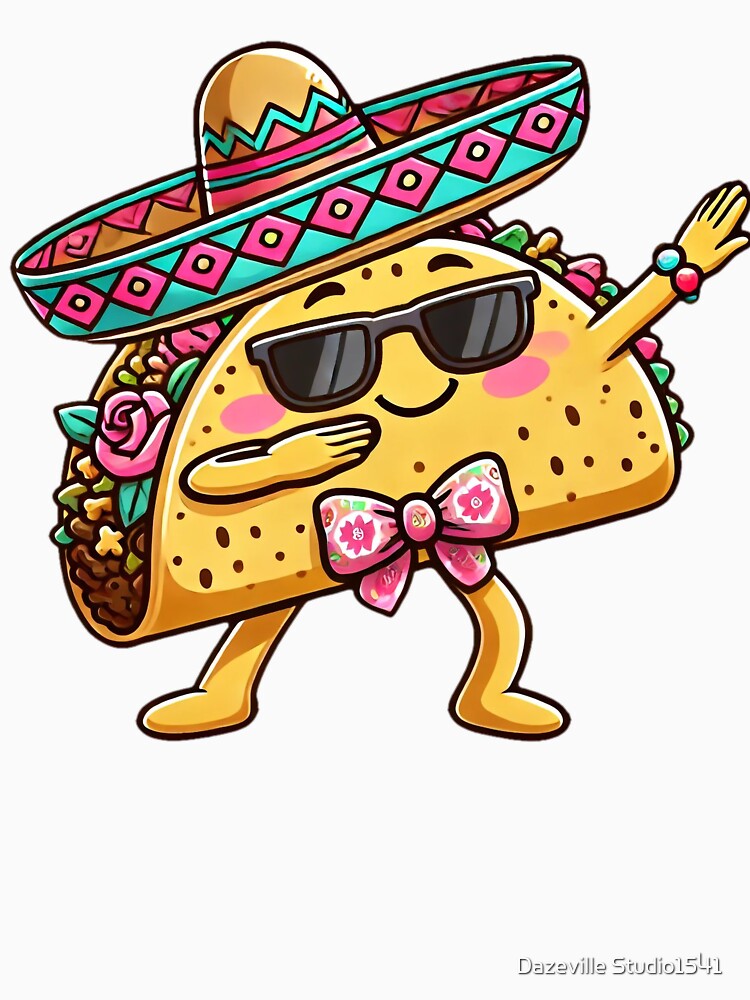 Dabbing Taco with Sombrero in Chicana Style by Dazeville Studio1541 Unisex , , , Long Sleeve Tee