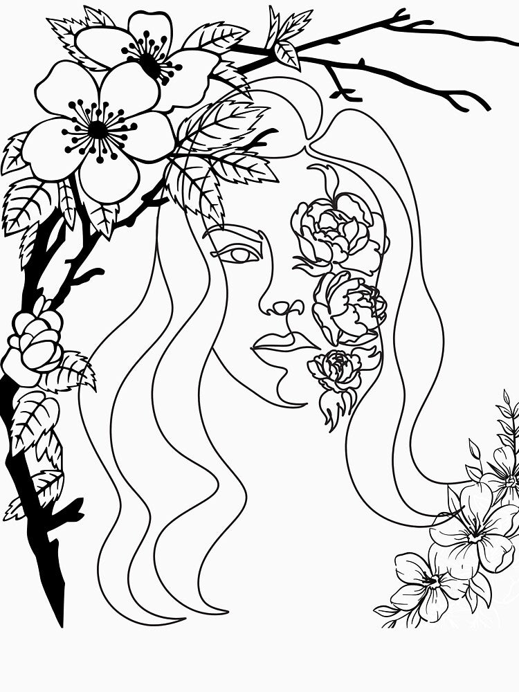Mysterious Woman with Floral Mask - Moody Grey Minimalist Line Art by meri3465