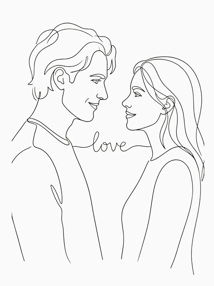 Minimalist Line Art Romantic Couple Love Drawing by Lura busah